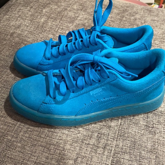 Puma Sneakers Turquoise Suede Sz 4 - Picture 3 of 6